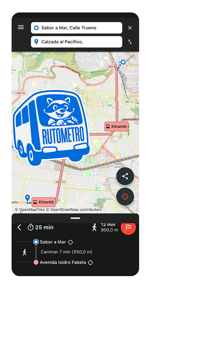 Vista previa de la app Rutómetro en un teléfono